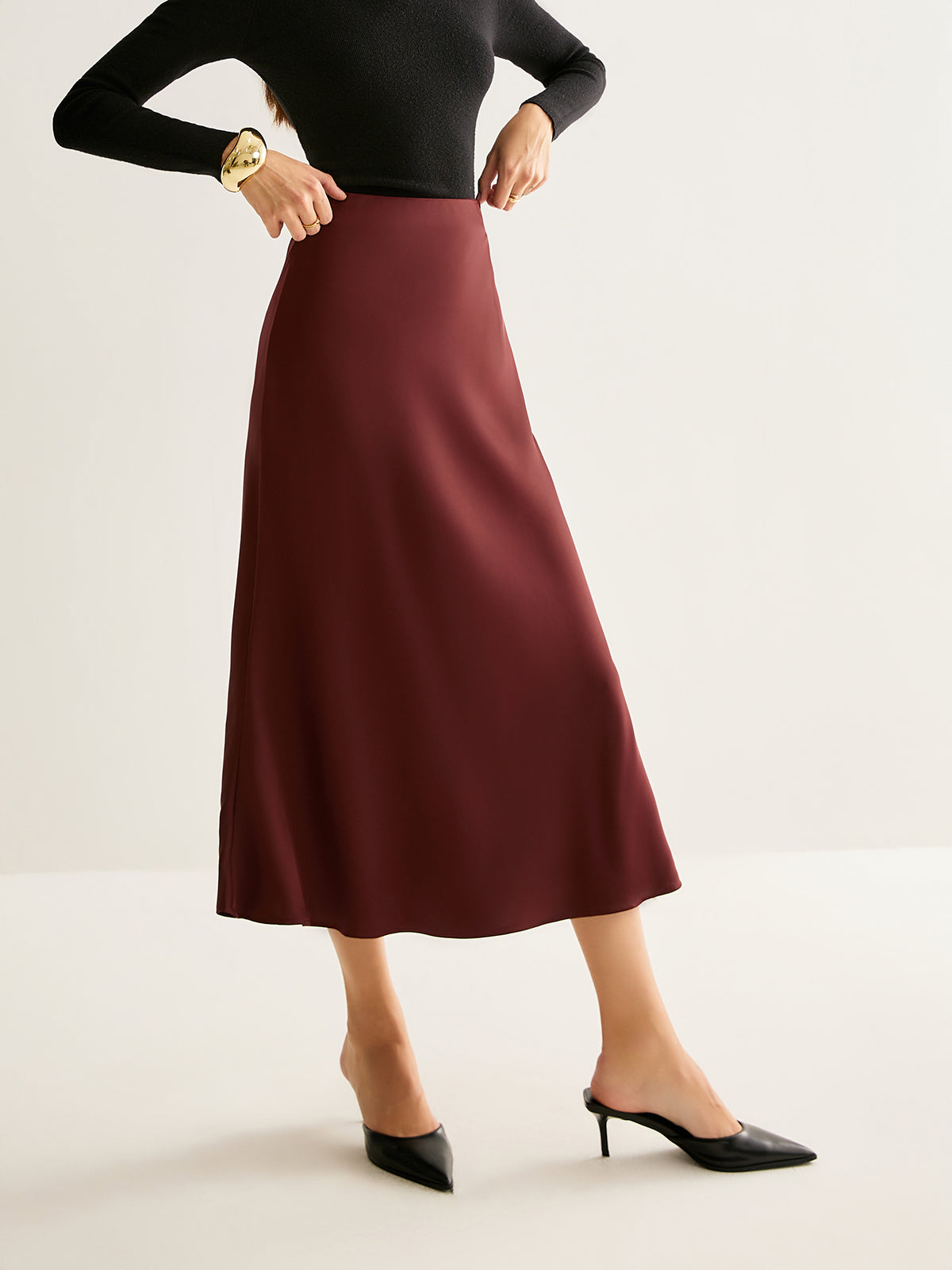 Flowy Satin Midi Etek