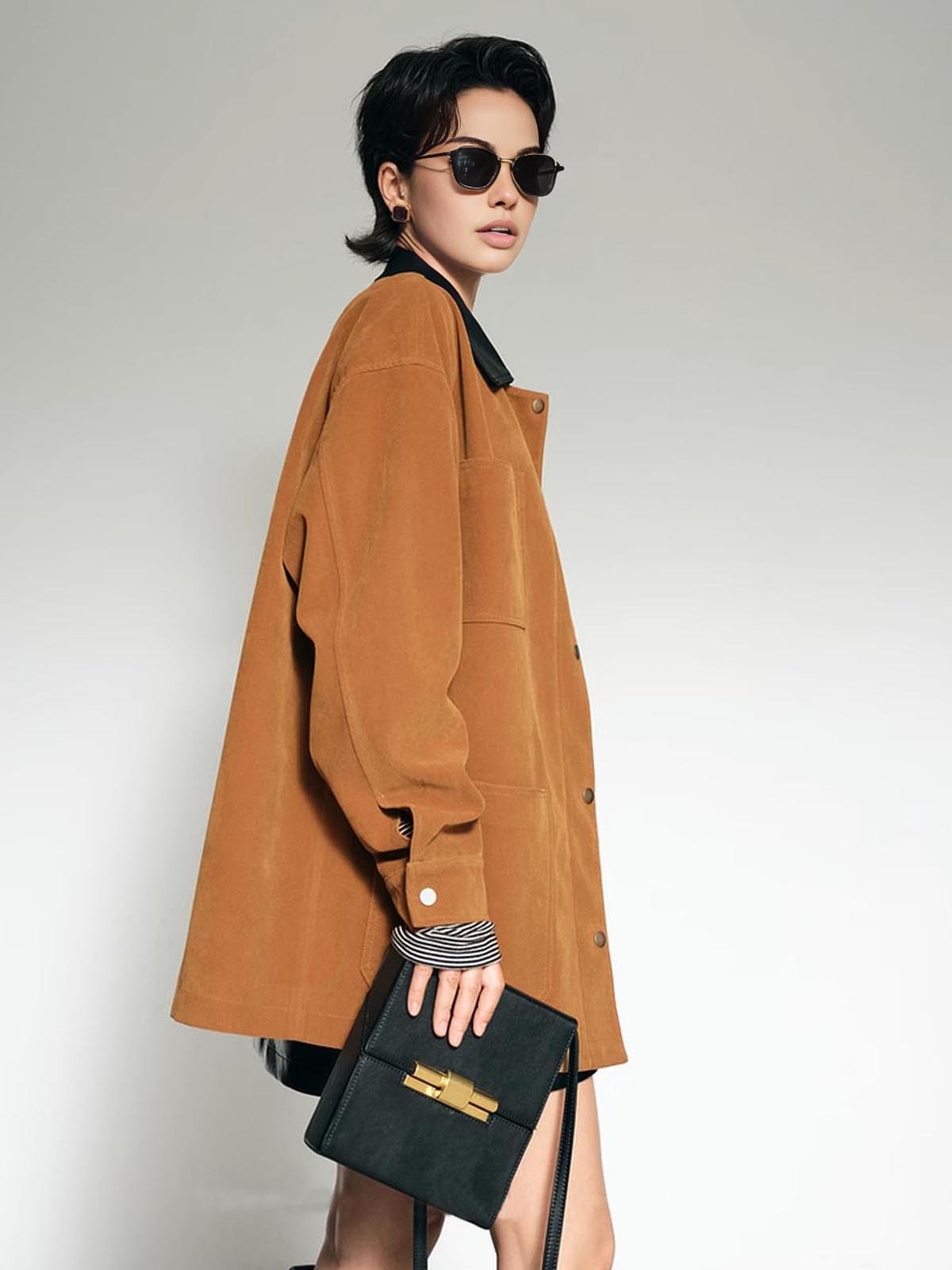 Contrast Collar Suede Blazer Ceket