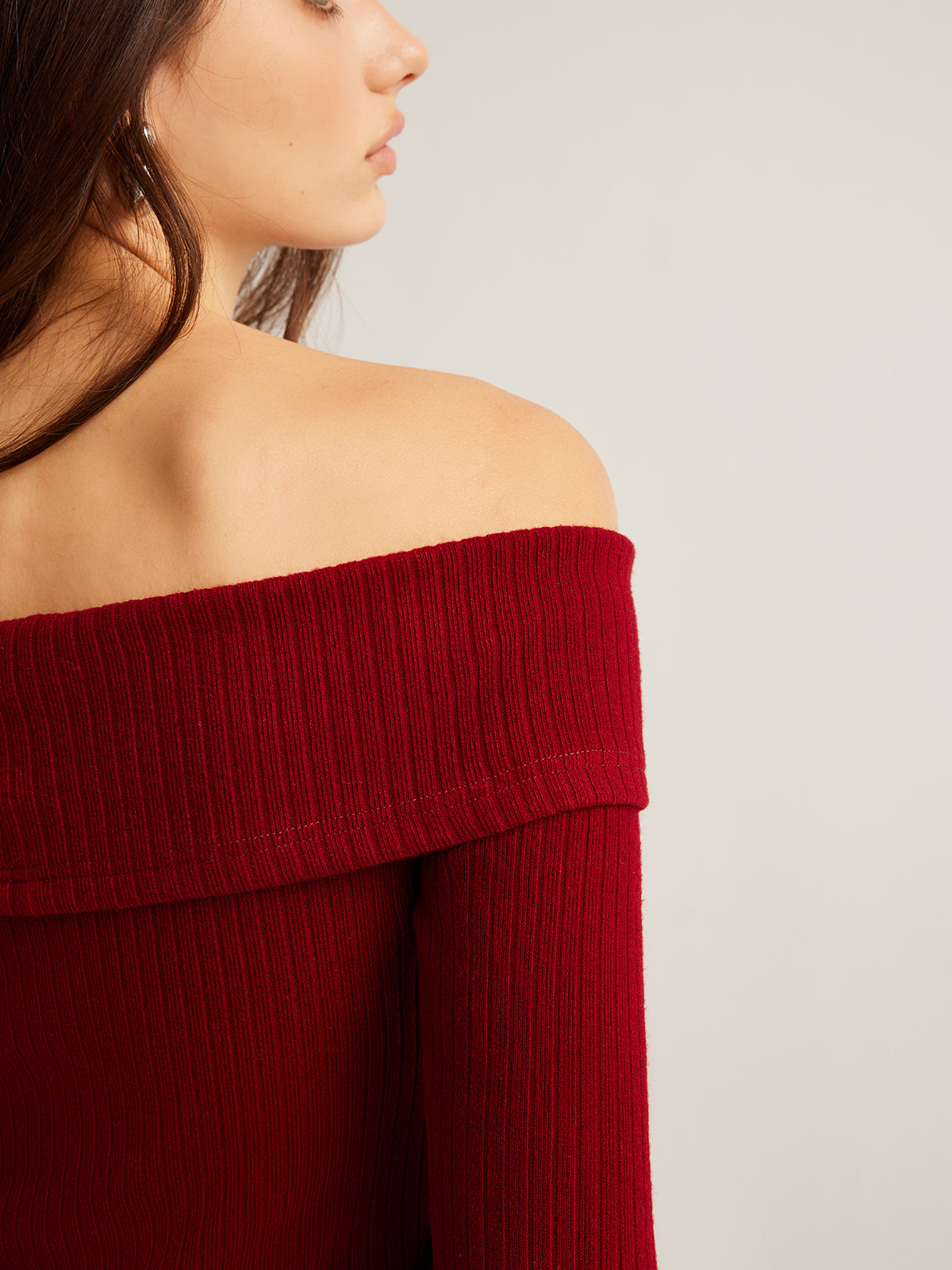 Off-Shoulder Ribbed Slim Üst