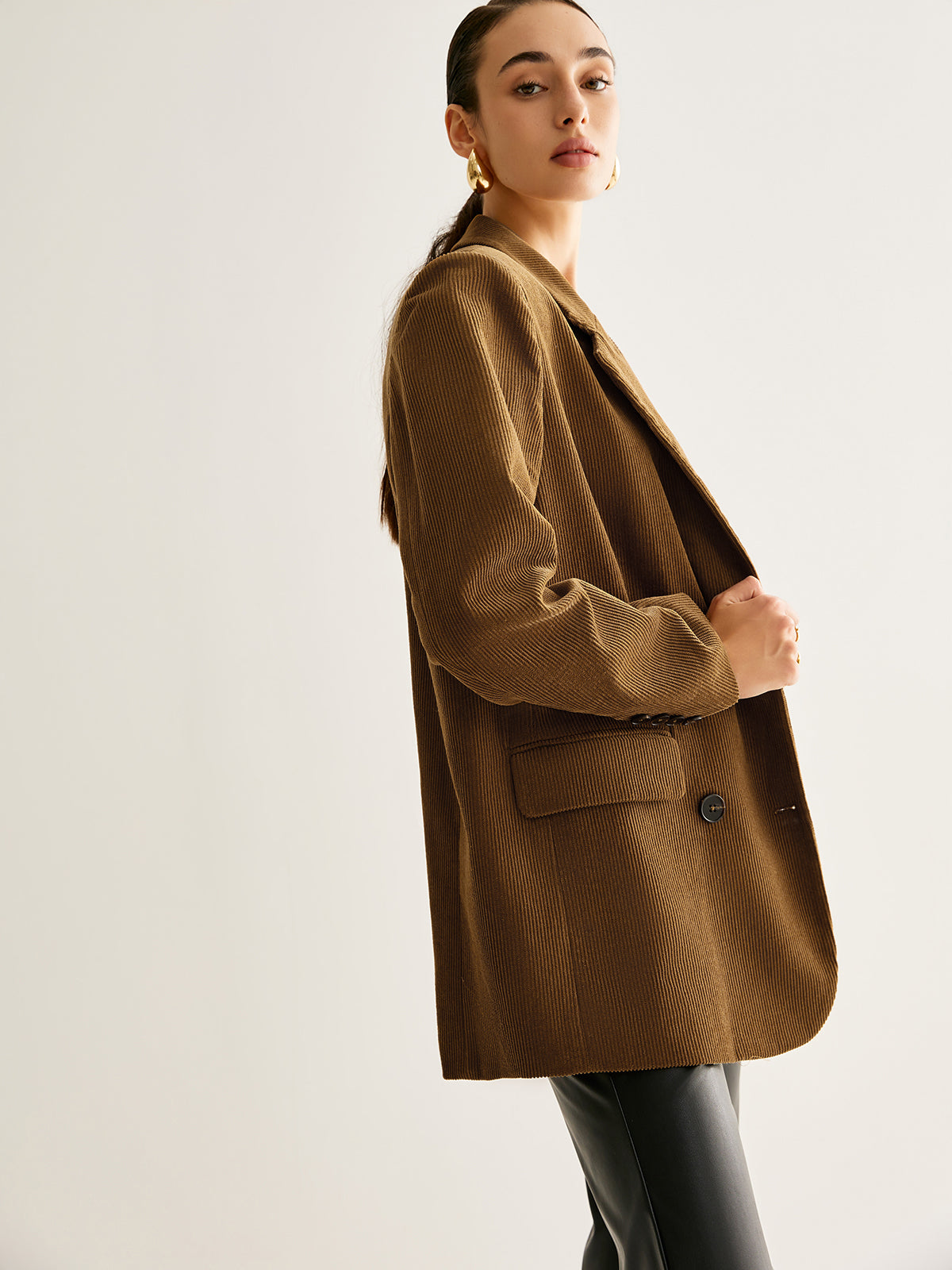 Cotton Corduroy Button Blazer Ceket