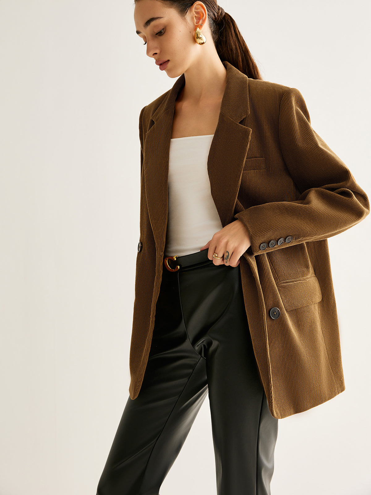 Cotton Corduroy Button Blazer Ceket