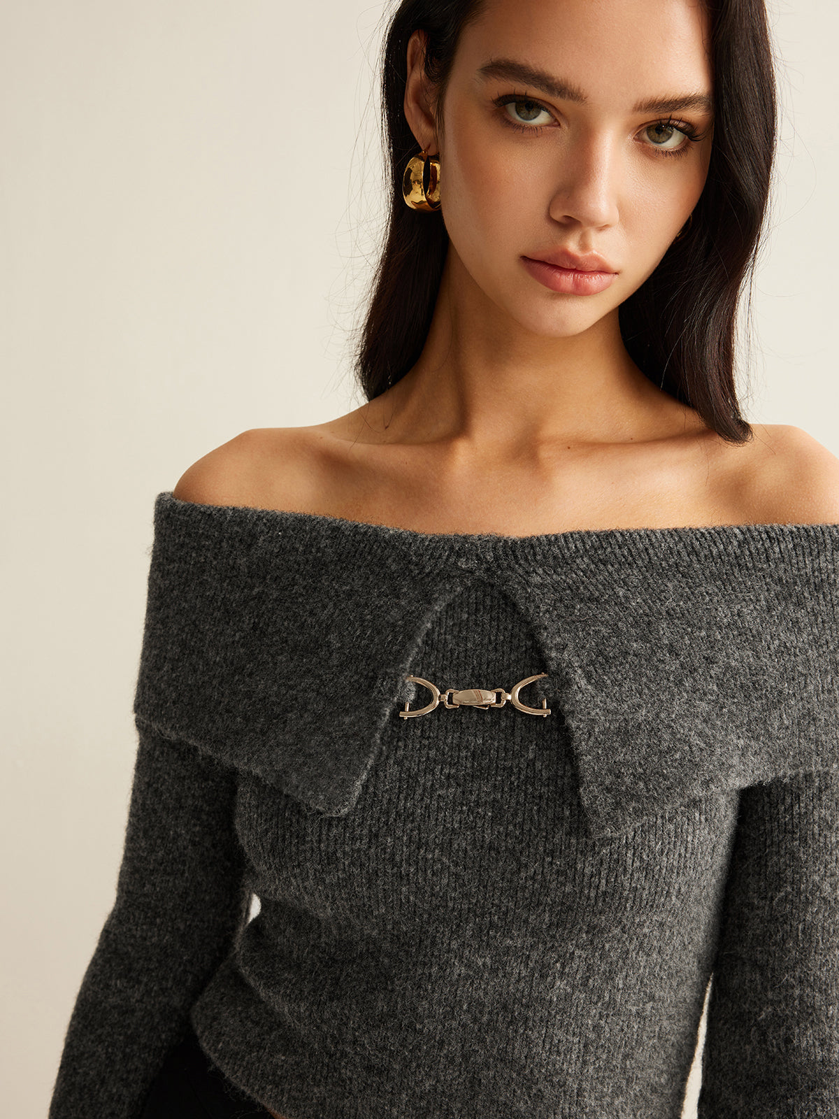 Off-Shoulder Crop Knit Üst