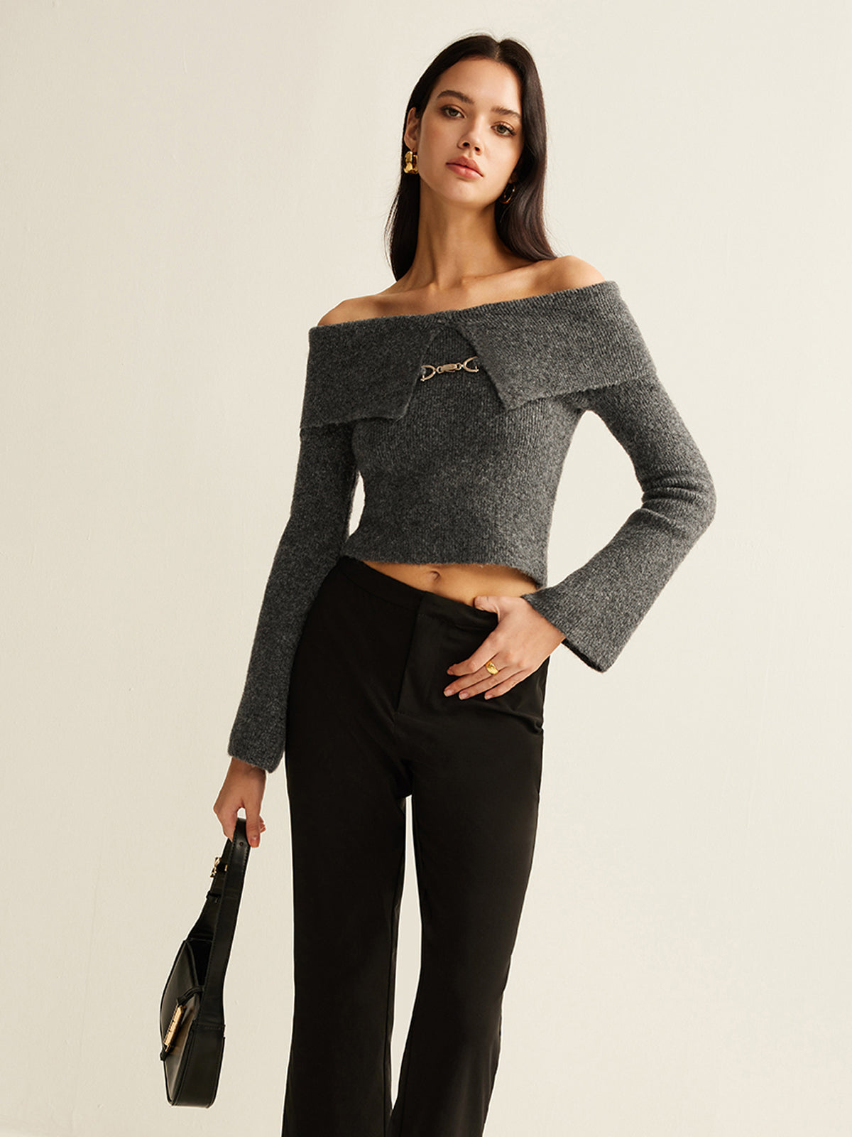 Off-Shoulder Crop Knit Üst