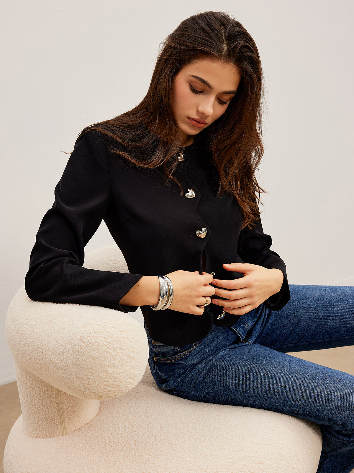Heart-Button Regular Fit Blazer Ceket