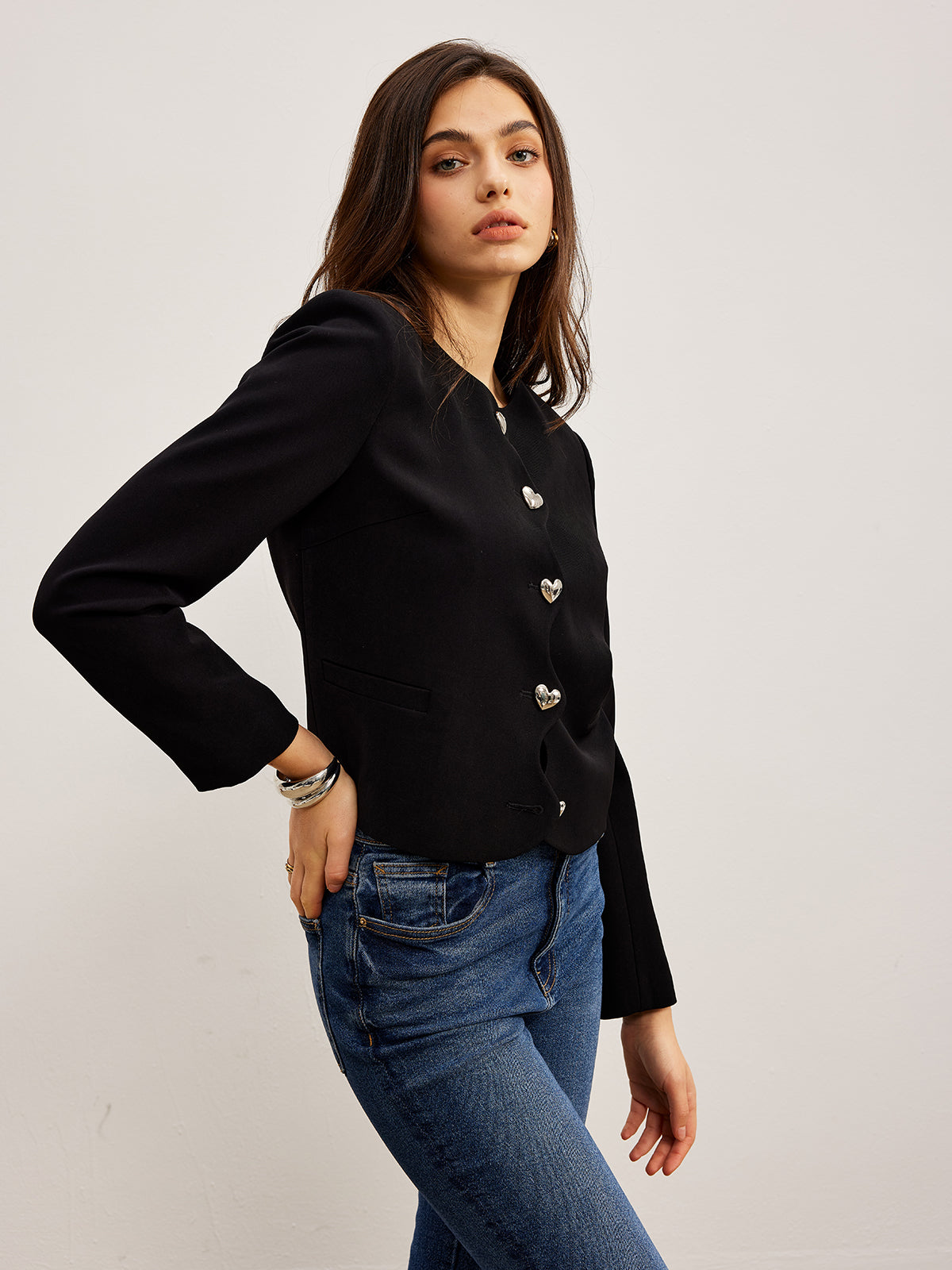 Heart-Button Regular Fit Blazer Ceket