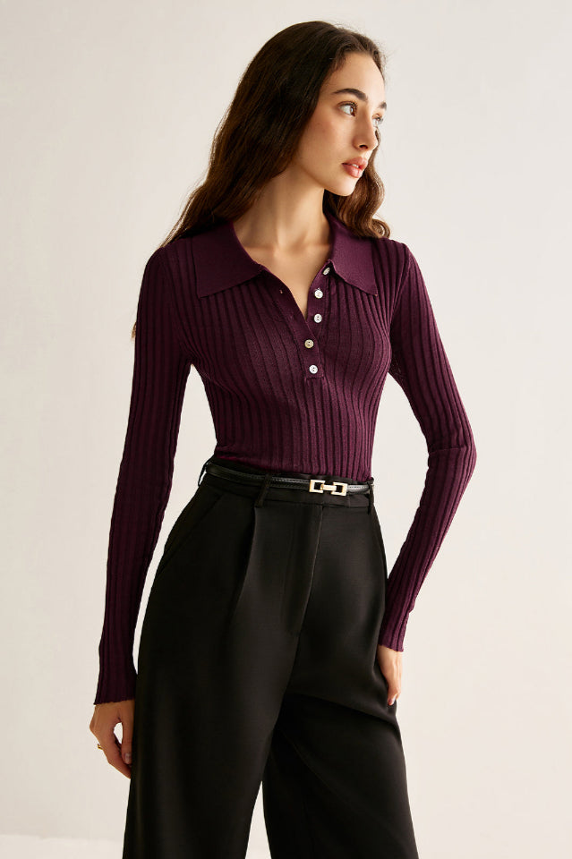 High Stretch Lapel Knit Üst