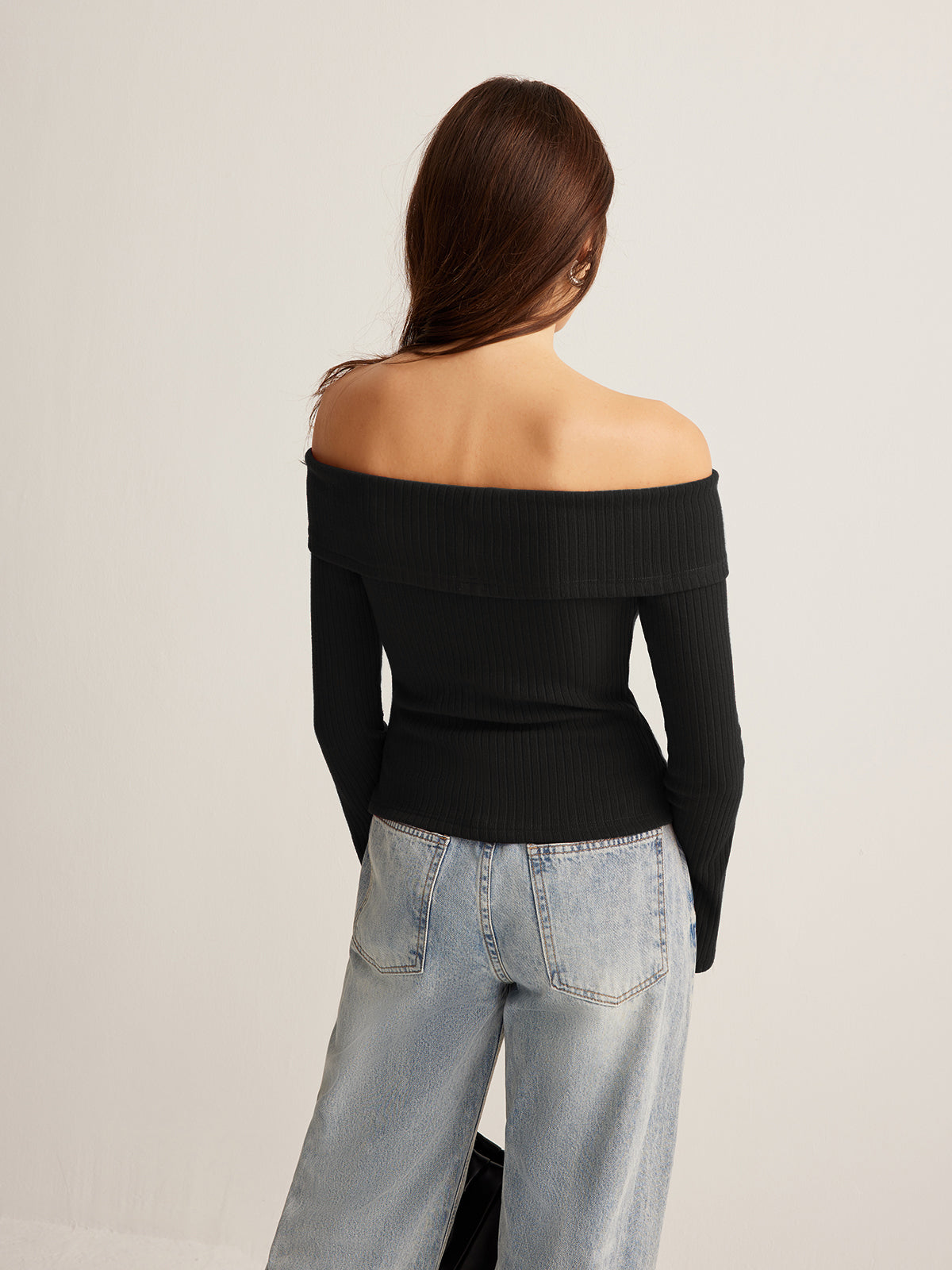Off-Shoulder Ribbed Slim Üst