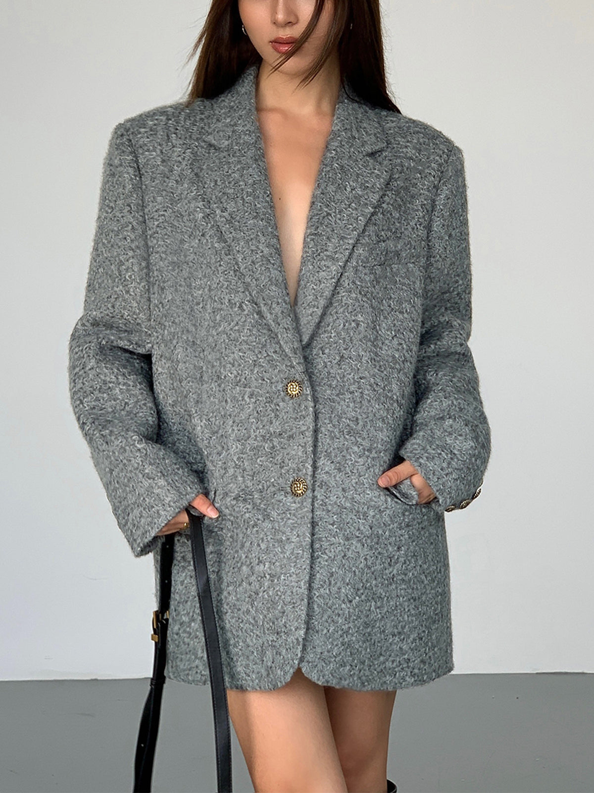 Tweed Long Blazer Without Belt Ceket