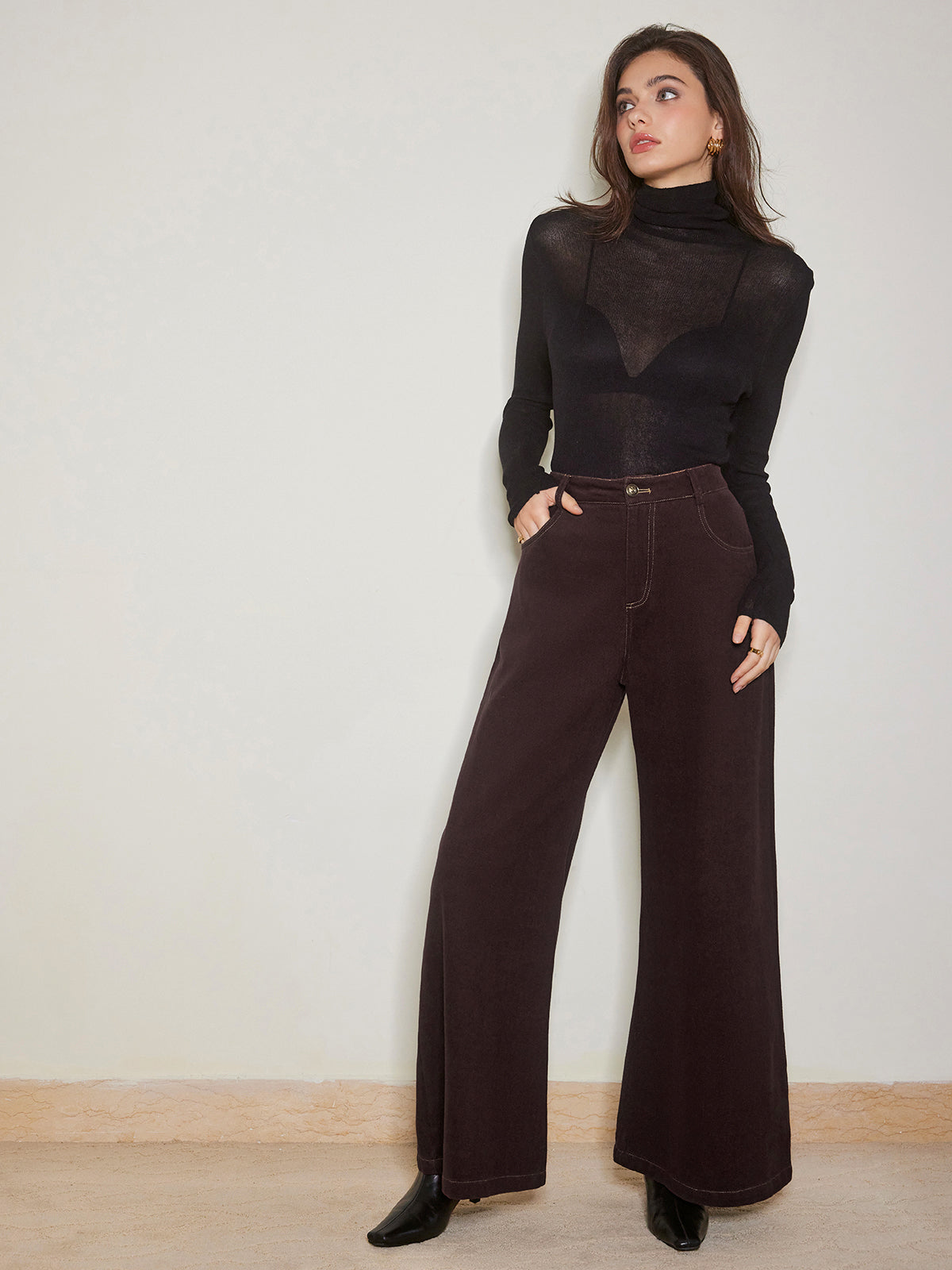 Casual Wide-Leg Denim Pantolon