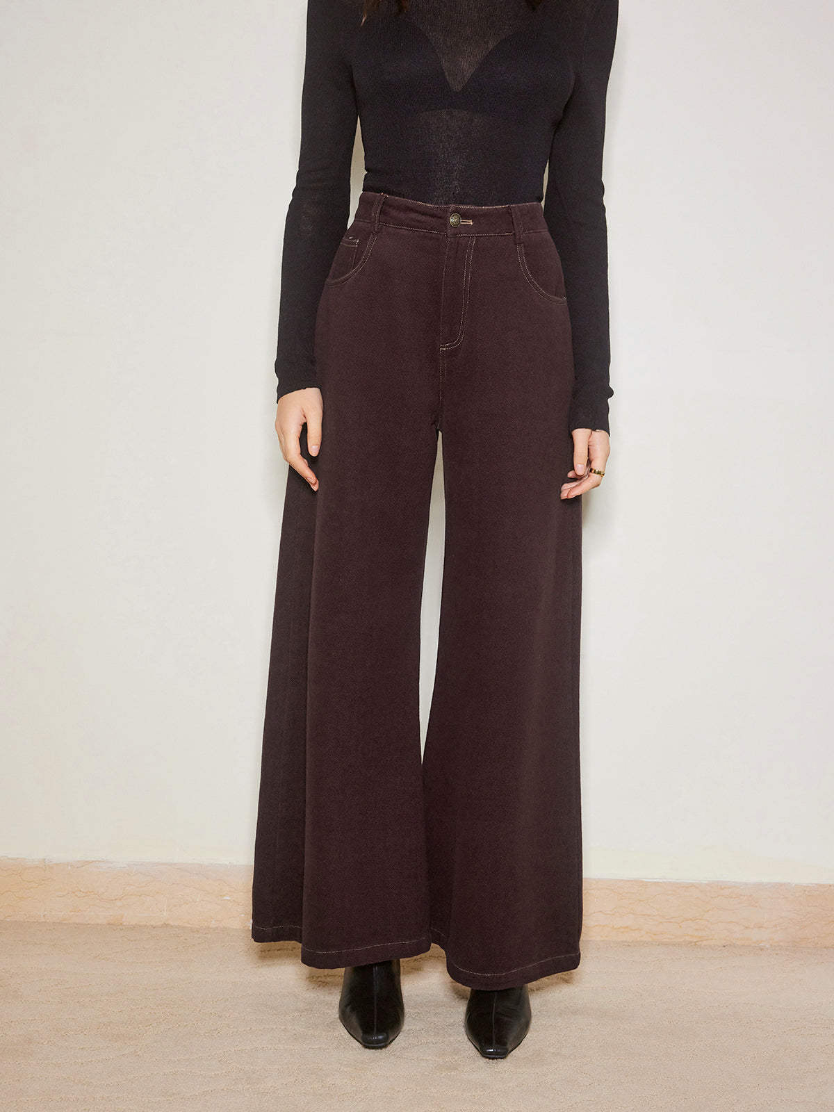 Casual Wide-Leg Denim Pantolon