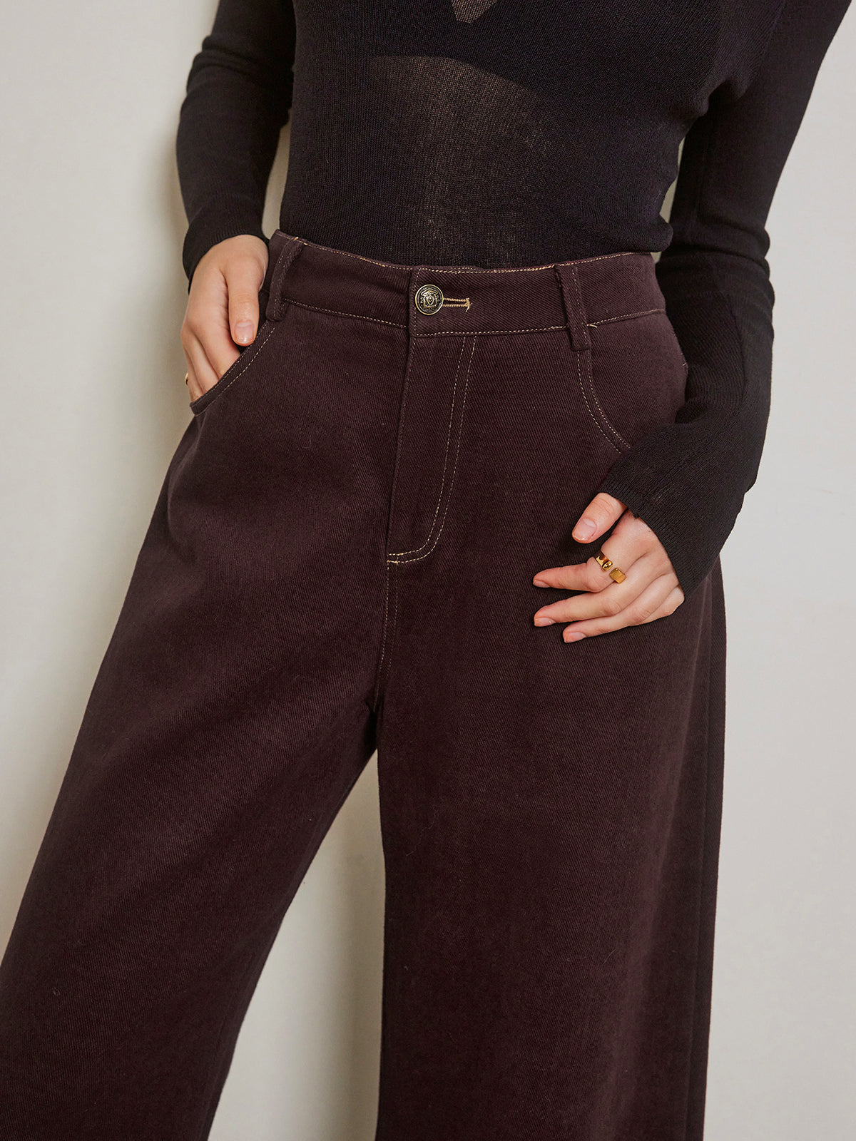 Casual Wide-Leg Denim Pantolon
