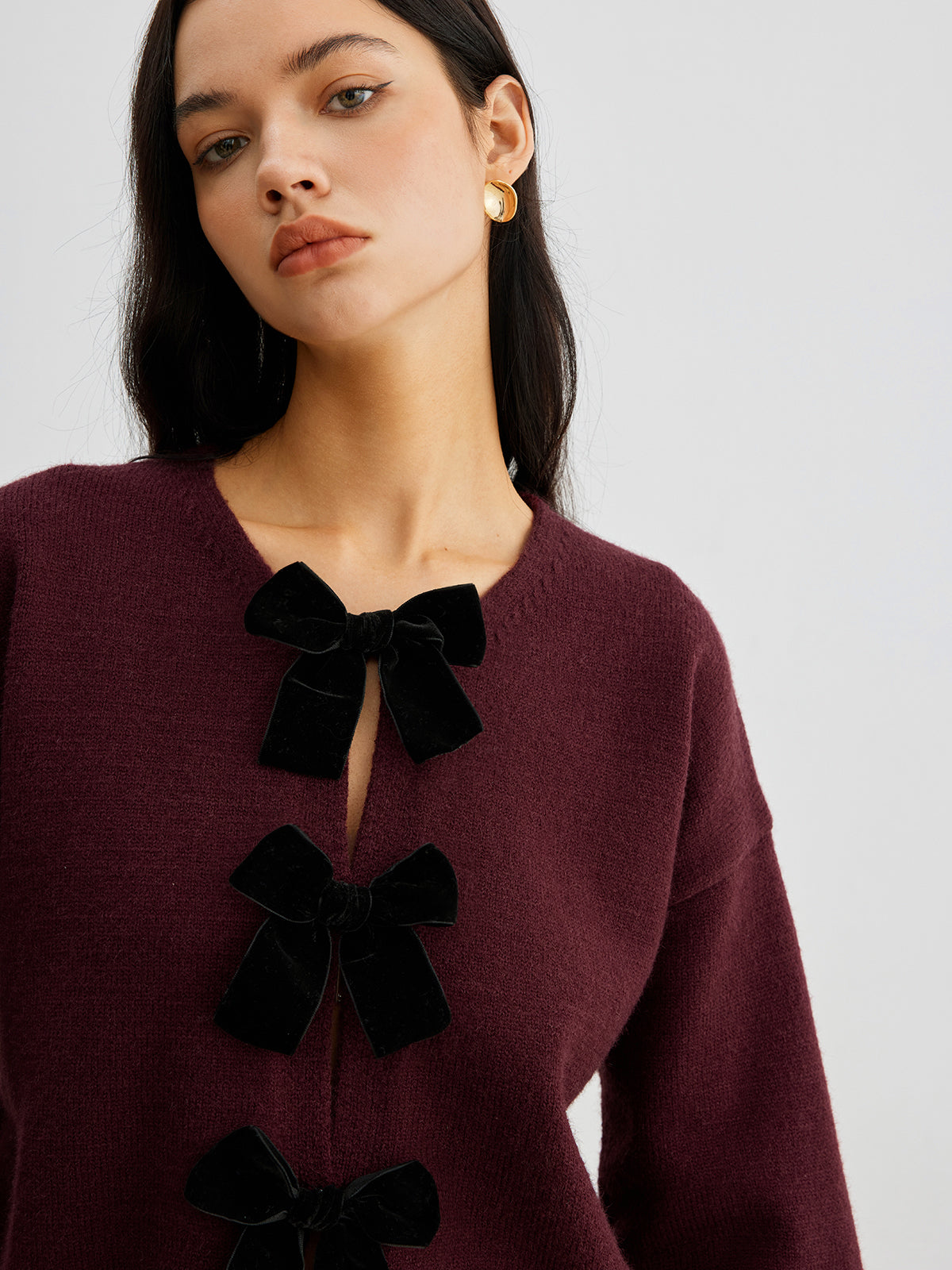 Velvet-Bow Lantern Sleeve Kazak