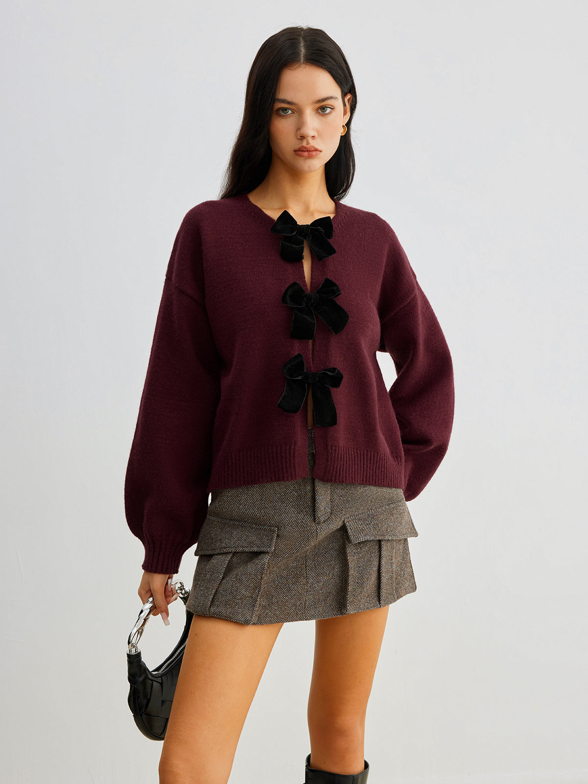 Velvet-Bow Lantern Sleeve Kazak
