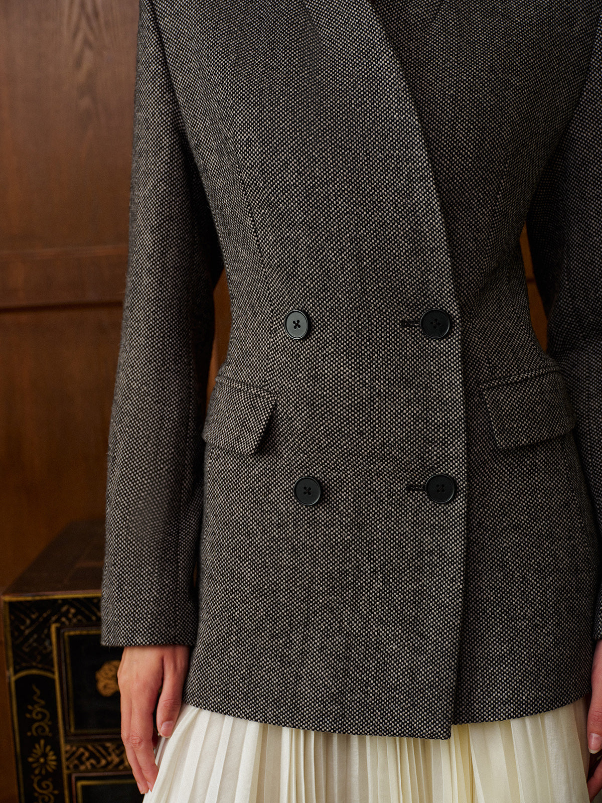 Wool-Blend Polka Dot Slim Blazer Ceket
