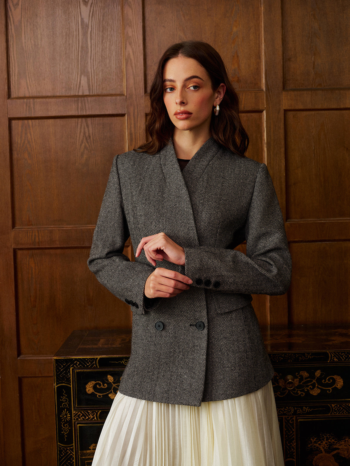 Wool-Blend Polka Dot Slim Blazer Ceket