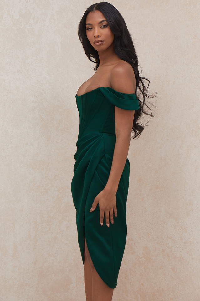 Satin Off Shoulder Elbise