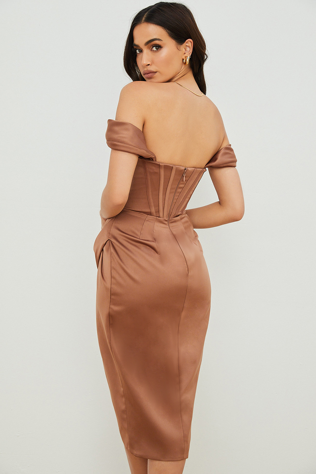 Satin Off Shoulder Elbise