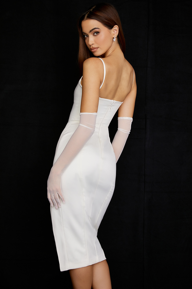 Satin Pleated Corset Midi Elbise