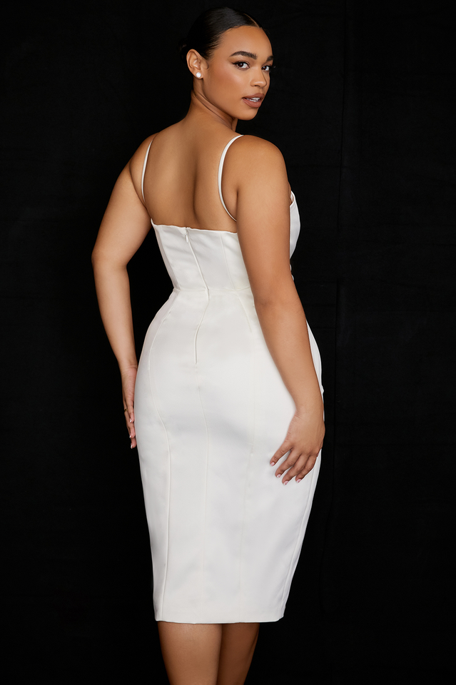 Satin Pleated Corset Midi Elbise