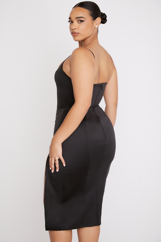 Satin Pleated Corset Midi Elbise