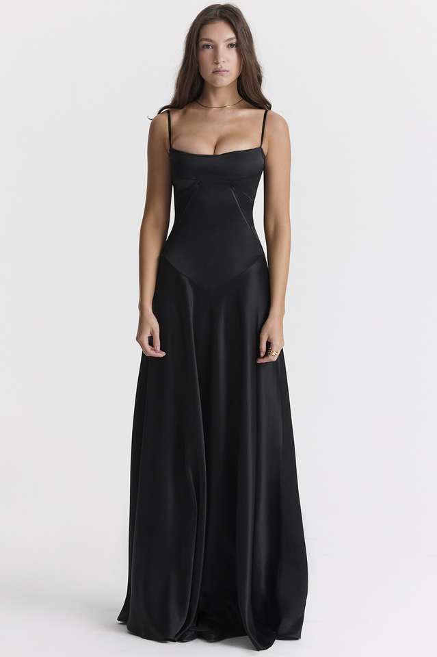 Anabella Black Lace Up Maxi Elbise