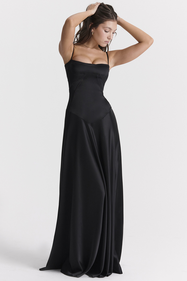 Anabella Black Lace Up Maxi Elbise