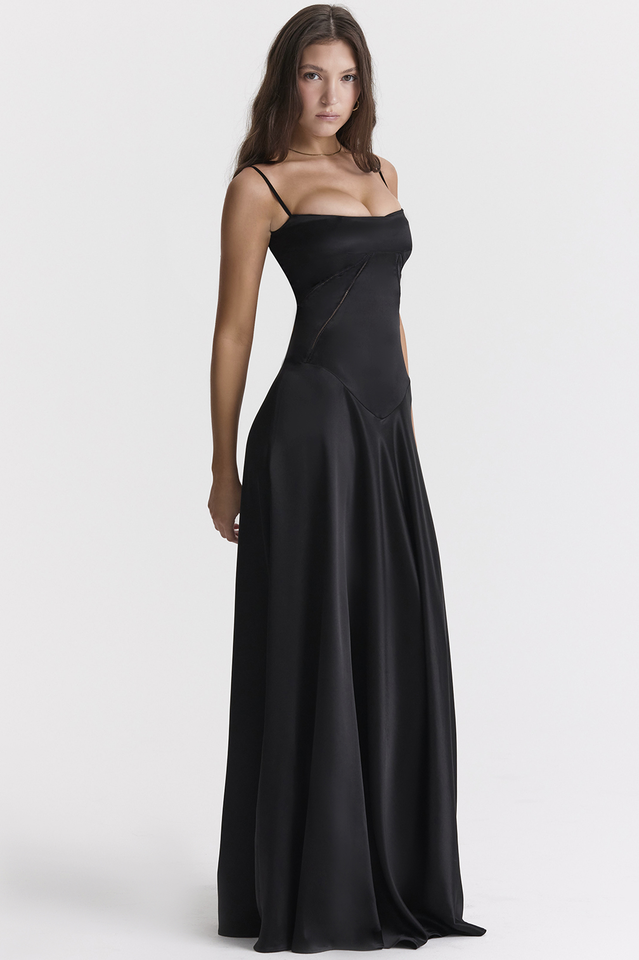 Anabella Black Lace Up Maxi Elbise