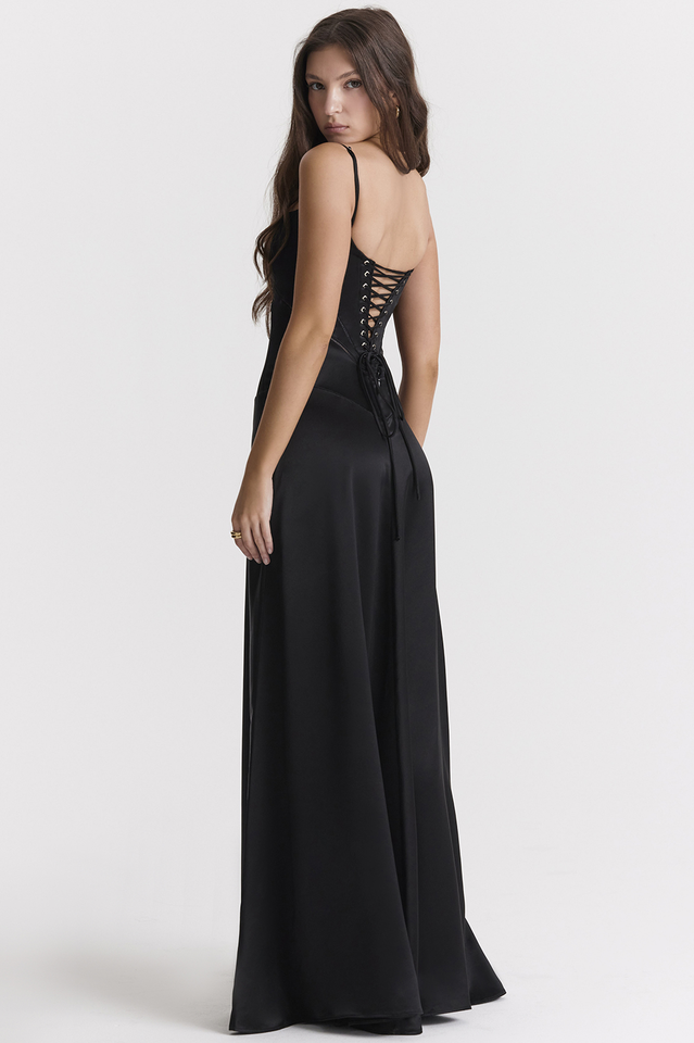 Anabella Black Lace Up Maxi Elbise