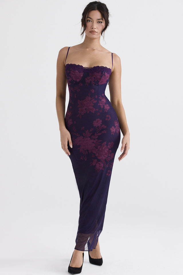 Aiza Purple Floral Elbise