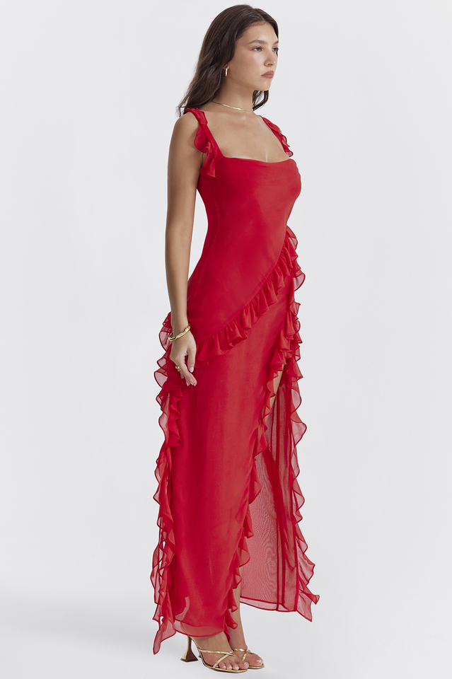 Ariel Cherry Pleated Maxi Elbise
