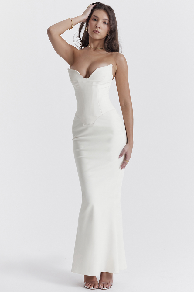 Tamara Ivory Strapless Corset Elbise