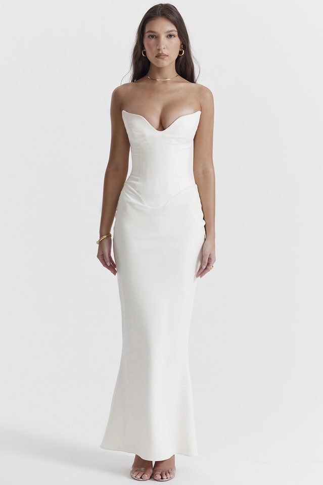 Tamara Ivory Strapless Corset Elbise