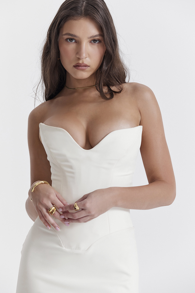 Tamara Ivory Strapless Corset Elbise