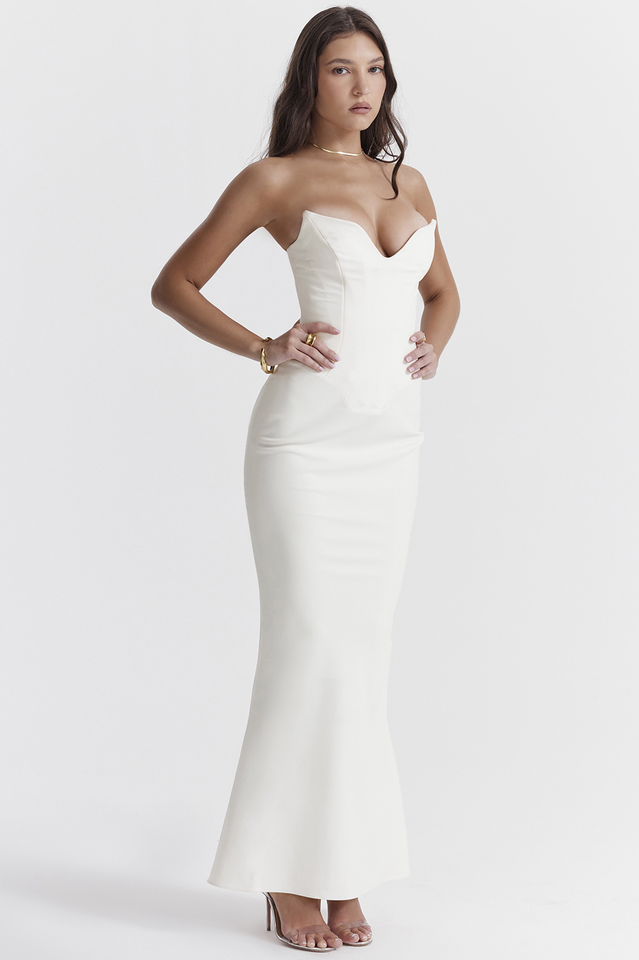 Tamara Ivory Strapless Corset Elbise