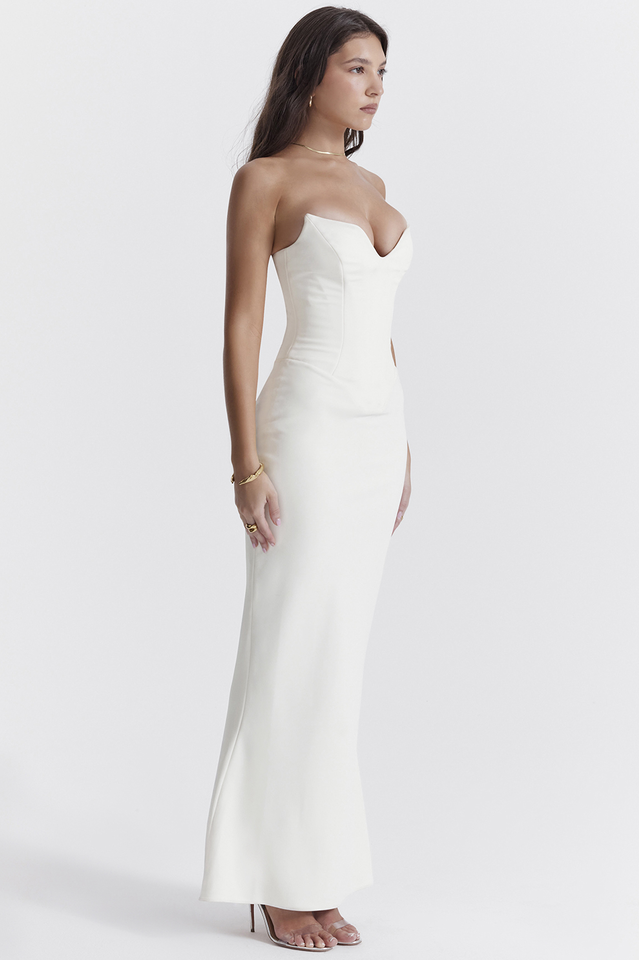 Tamara Ivory Strapless Corset Elbise