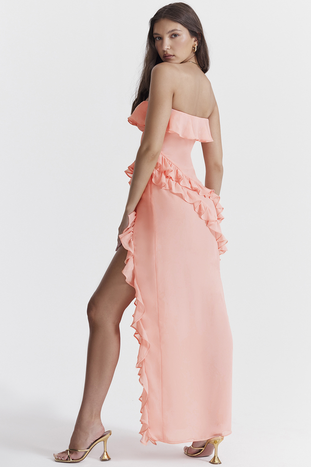 Sarina Apricot Ruffle Maxi Elbise