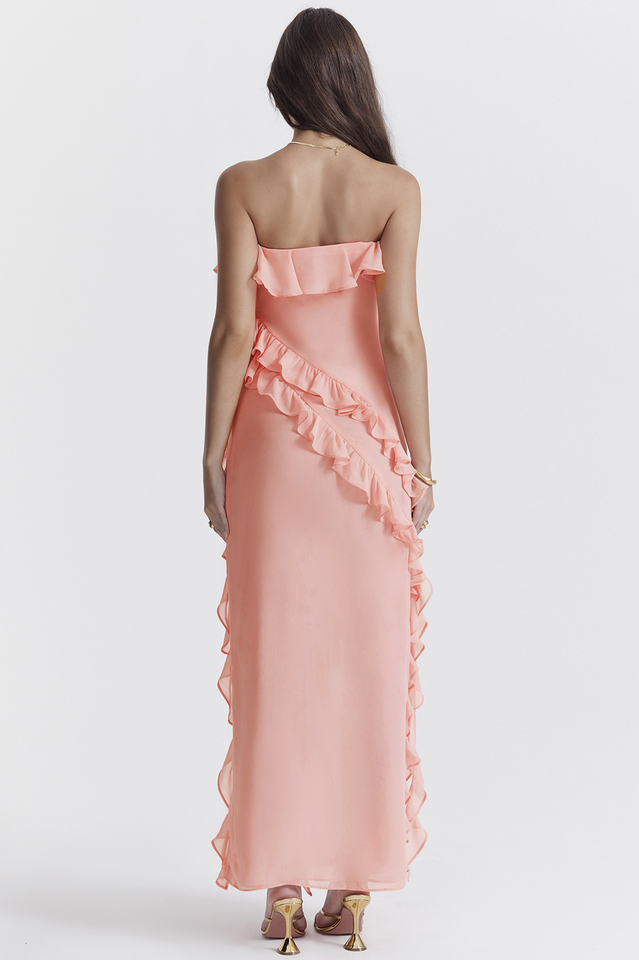 Sarina Apricot Ruffle Maxi Elbise