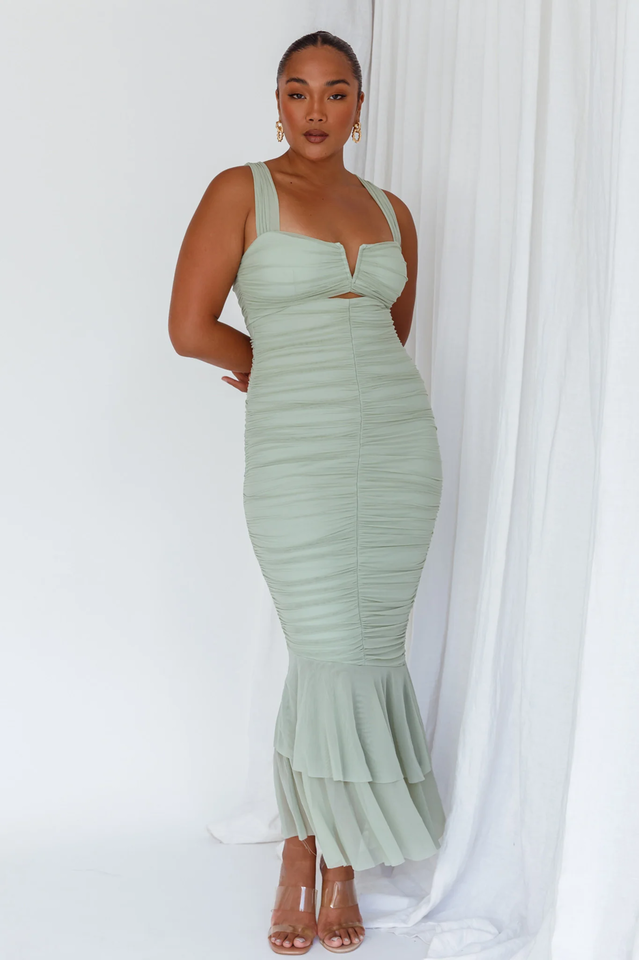 Nadia Ruched Fishtail Maxi Elbise