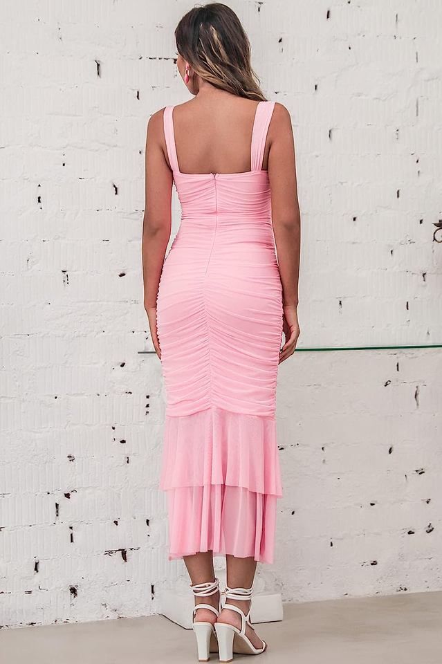 Nadia Ruched Fishtail Maxi Elbise
