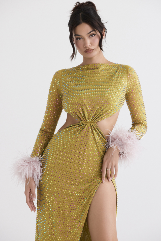 Gina Yellow Crystal Elbise