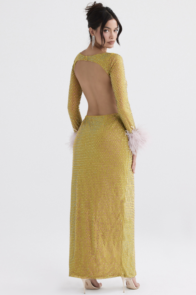 Gina Yellow Crystal Elbise