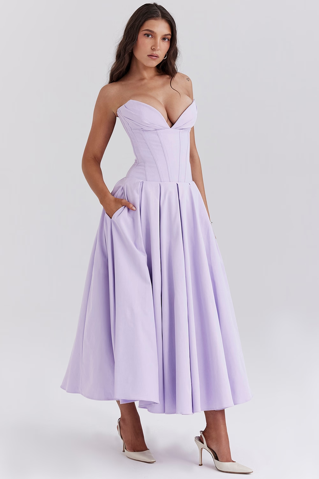 Lady Black Strapless Midi Elbise