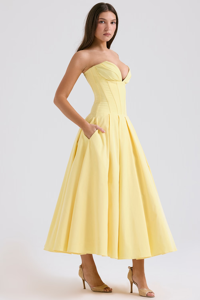 Lady Black Strapless Midi Elbise