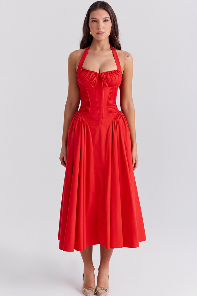 Adabella Cotton Halter Midi Elbise
