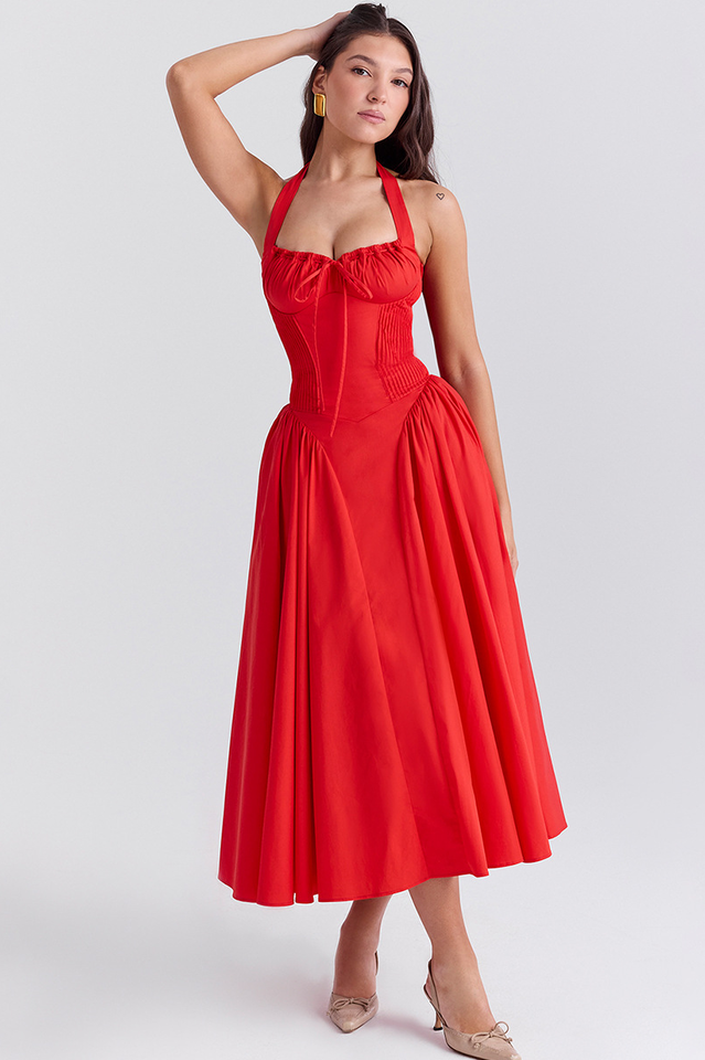 Adabella Cotton Halter Midi Elbise
