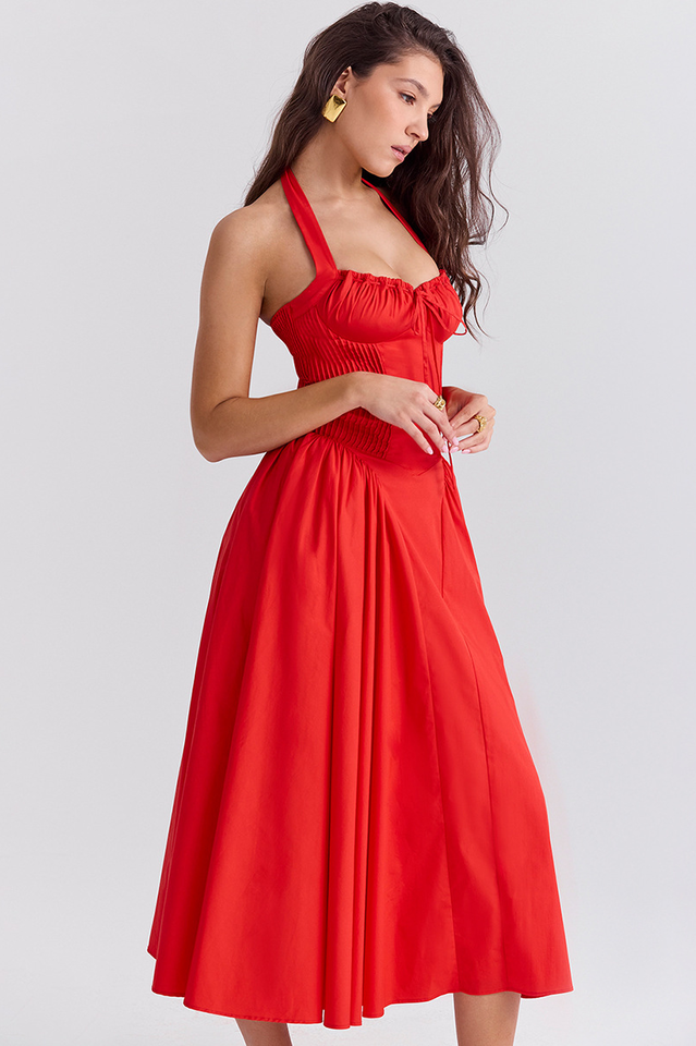 Adabella Cotton Halter Midi Elbise