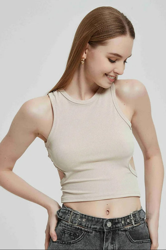 Solid Back Cutout Crop Tank Üst