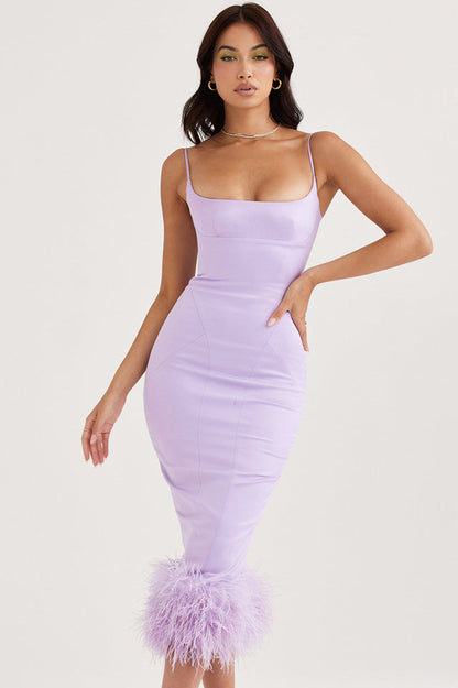 Helena Orchid Satin Midi Elbise