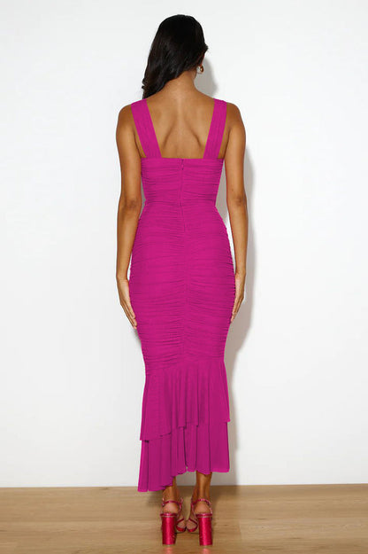 Nadia Ruched Fishtail Maxi Elbise