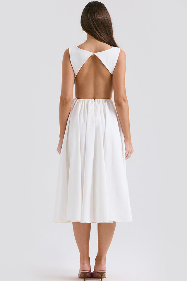 Cindy White Twill Midi Elbise